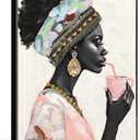 DRLWGTY Framed Elegant Black Woman Wall Art Modern Portrait Painting with Hand-Applied Gemstone Details, Large Canvas Artwork for Bedroom Living Room,Ready to Hang, 36"L x 24"W