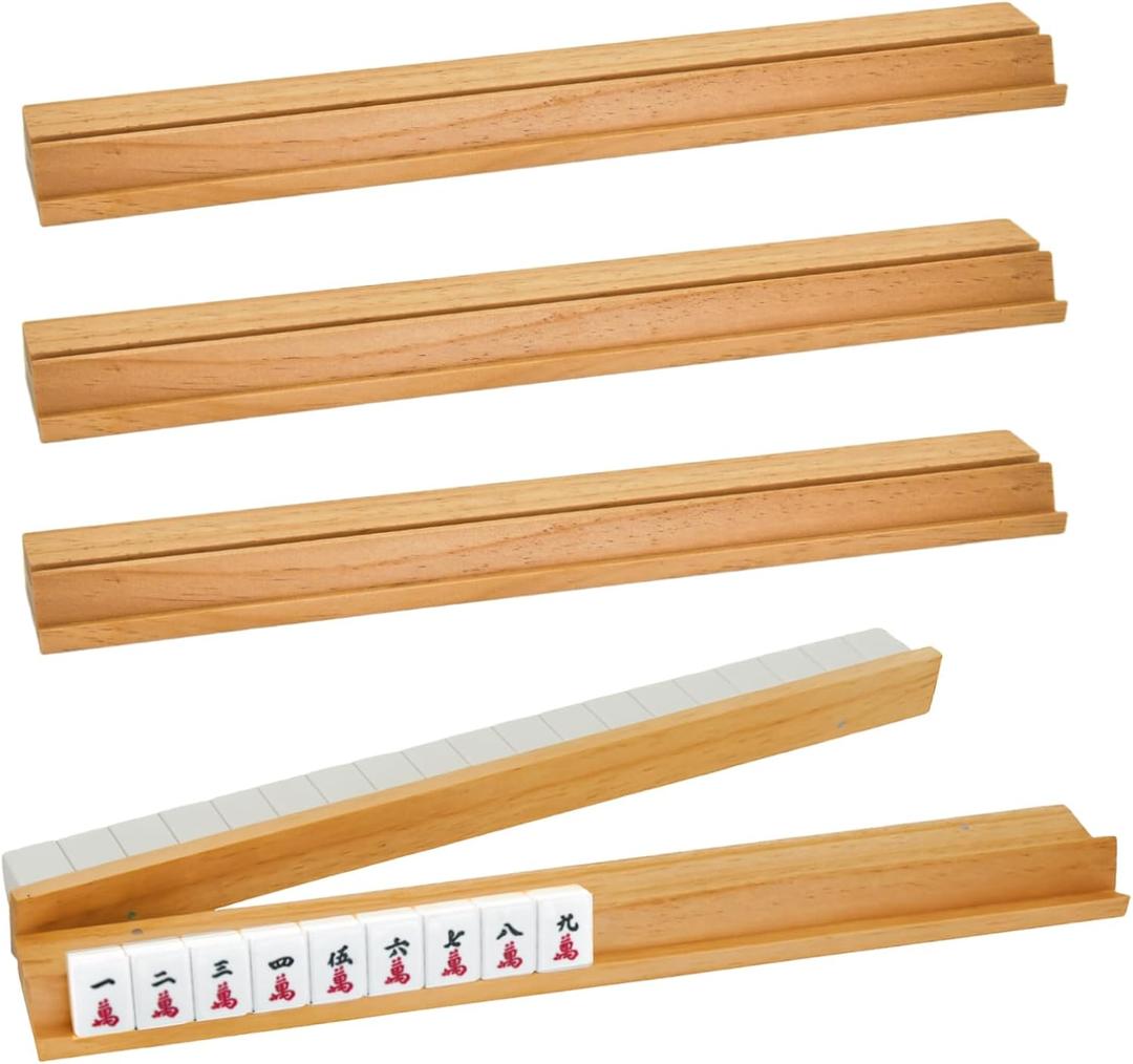 4PCS Wooden Mahjong Racks with Magnetic Pushers, 17.4 in Natural Wood American Mahjong Tile Rack Set, Modern Table Game Accessories for Mahjong TilesNatural,17.5