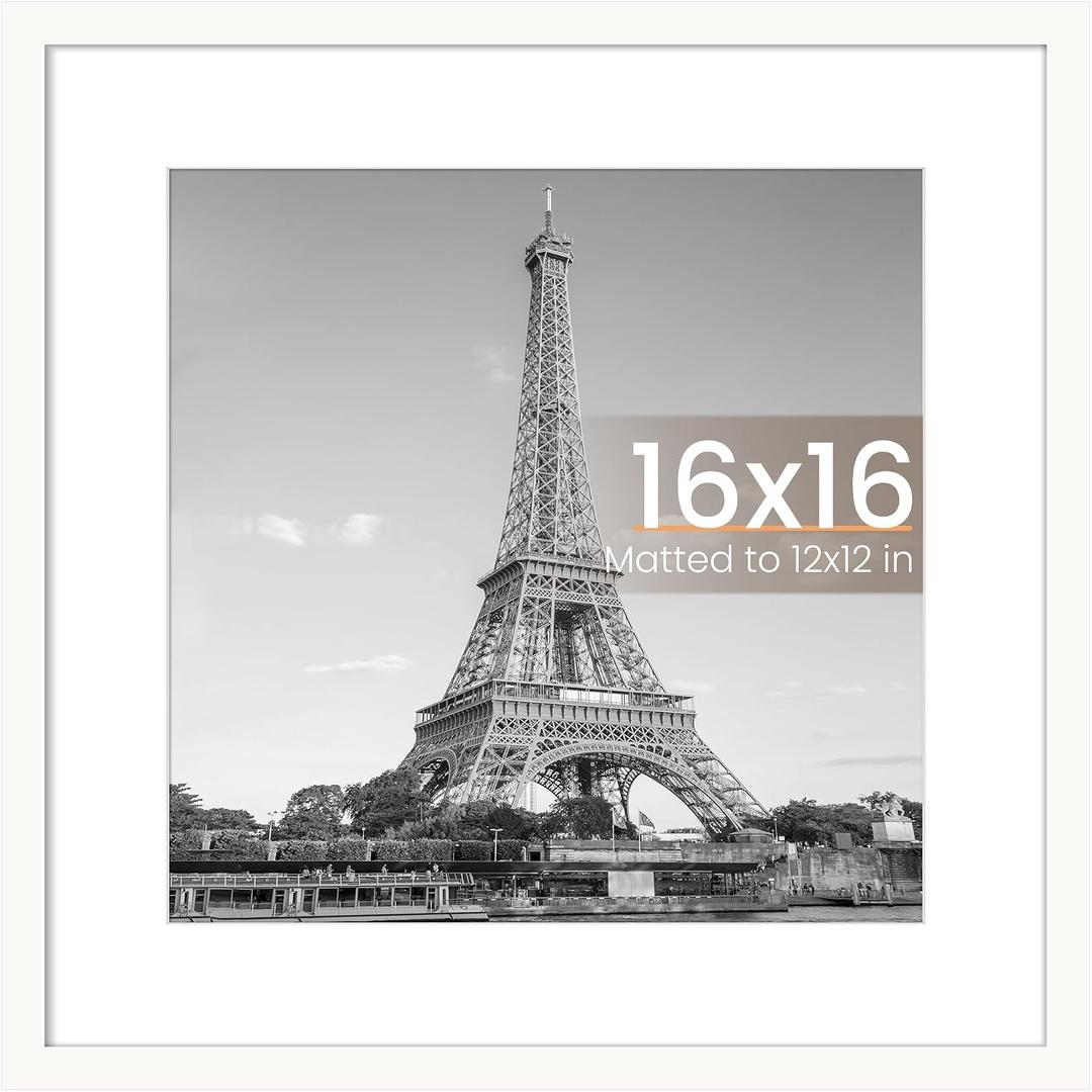 upsimples 16x16 Picture Frame, Wall Decor Photo Frames, White 1 Pack | 12x12 Square Frame with Mat for Gallery Wall, Family, Wedding, Baby, Dog, Dorm, Christmas