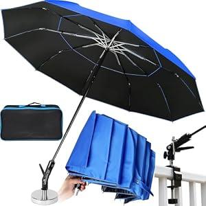 New 60" Folding Magnetic Umbrella,Designed for Outdoor Work,600lb Strong Suction Hvac Umbrella With Magnetic Base & Clamp,2-in-1 Sun & Rain Protection,180Â° Adjustable,Portable for HVAC (Blue)