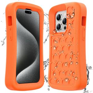 SPIDERCASE Floating Phone Case for iPhone 15/ 15 Pro/ 14/ 14 Pro/ 13/ 13 Pro/ 12/ 12 Pro [20FT Military Dropproof] with Waterproof Dry Bags and Lanyard EVA Foam iPhone Floating Case 6.1”, Orange