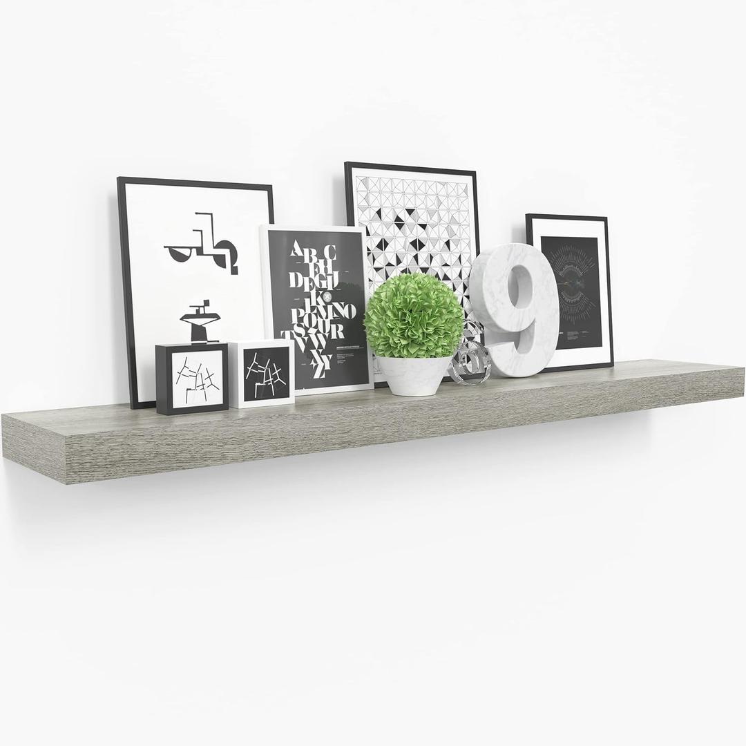 Ballucci Floating Shelf, 36" Wood Wall Shelf with Invisible Brackets for Bathroom, Living Room, Bedroom, Kitchen, Nursery, 6" Deep, Rustic Gray (36" - 1 Piece, Grey)