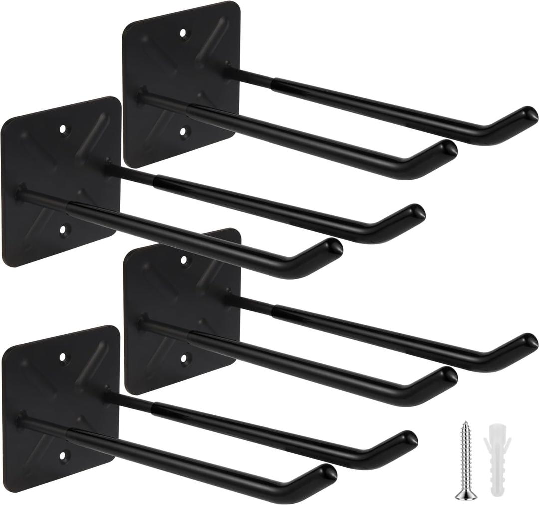 ZexHok Steel Garage Storage Hooks Wall Tool Organizer, 14 Inch Garage Hook Heavy Duty Utility Storage Hangers Black for Ladders, Chairs, Garden Tools, Set of 4