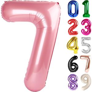 7 Balloon - Pearlescent Pink Birthday Number Balloons, 40 Inch Large Foil Balloons for Men Women Boys Girls Pearlescent Pink Themed Birthday Decorations