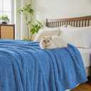 EMME Fleece Blanket, 3D Jacquard Throw Blanket for Couch and Bed, Soft Cozy and Fluffy Blankets Lightweight Luxury Flannel with Waffle Design (Navy Blue, 50" x 60")