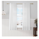 White Semi Sheer Linen Curtains 63 Inch Length Living Room Back Tab Rod Pocket Narrow Mini Skinny Door Decor Cotton Textured Gauze Sheer White Curtains for Kitchen Basement Bathroom