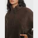 Yioaga Fleece Sweatshirts for Women Cropped Long Sleeve Half Zip Pullover Sherpa Jacket Warm Fuzzy Coats with Pockets(Brown,S)