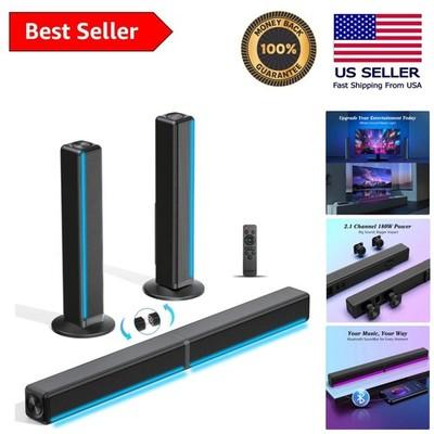 TV Sound Bar, Soundbar with RB LED Lights & 2.1CH Bluetooth Speaker Surround System, 180W Surround Sound, AUX/Optical/HDMI ARC Home Theater Speaker, 2 in 1 Detachable for Smart TV/Projector/Gaming/PC