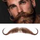 WSTAR Fake Beard Realistic Mustache Large Fake goatee 100% Human Hair Full Hand Tied Costume Facial Hair for ManAdults Lace Fake Mustache for Halloween Cosplay Parties Funny (Brown-17)