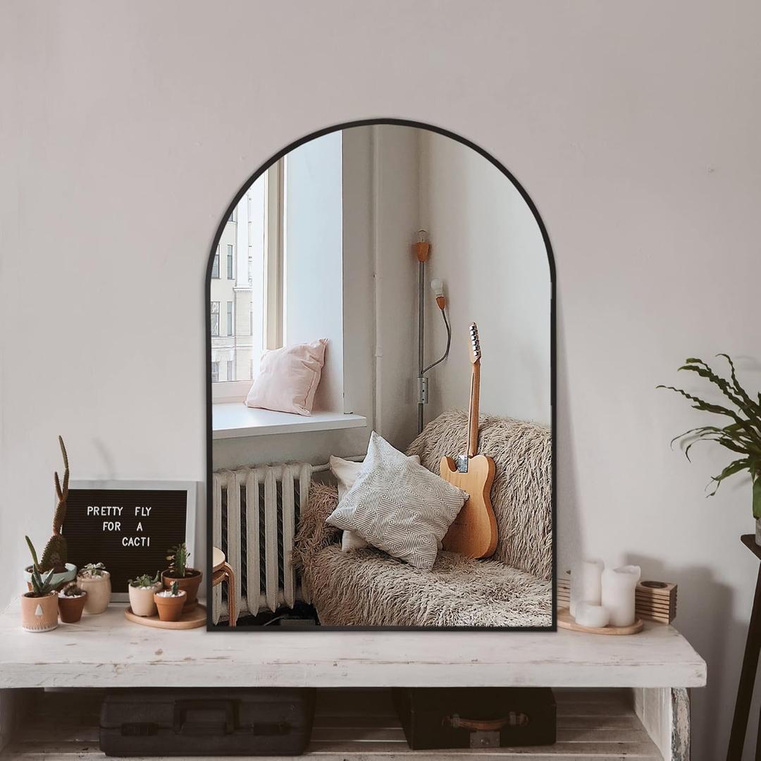 Arched Bathroom Mirror for Wall, 36" x 24" Black Metal Frame Vanity Mirror, HD Glass Over Sink for Bathroom, Entryway, Bedroom