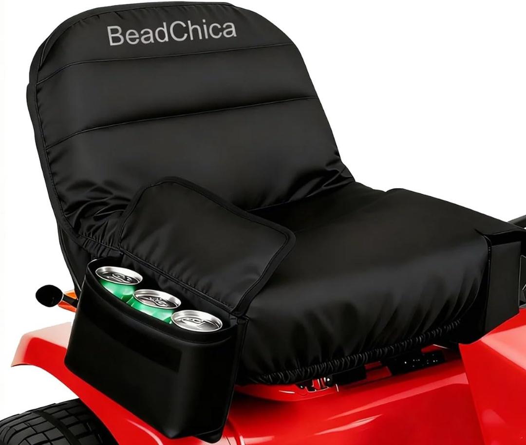 Lawn Mower Seat Cover with Pouch,Tractor Riding Mower Seat Cover Compatible wiht Husqvarna,for Zero Turn,for Troy Bilt,for Craftsman,for John Deere Lawn Mower Seat(Medium) (Black)