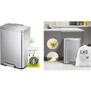 EKO Madison Brushed Stainless Steel 13.2 Gal/50L Kitchen Step Trash Can or Recycling Bin, Removable Inner Liner, Soft Close Lid, Fingerprint Resistant Finish