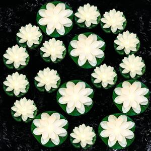 Hortsun 18 Pcs Floating Pool Lights Artificial Lotus Lamp Waterproof with Water Lily Pad LED Lights for Garden Pond Decor(White)
