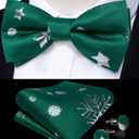 DiBanGu Mens Christmas Vest and Bow Tie Set Festival Christmas Snowflake Suit Vest for XmasNew Year Party Formal (3X-Large, Green Silver Snowflake)