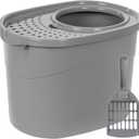 Amazon Basics Large Cat Litter Box with High Sides, Top Entry, Odor Control, Includes Scoop, 20.5 x 14.75 x 14.38 inches, Grey