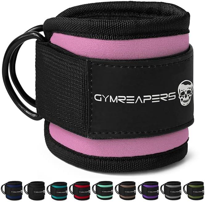 Gymreapers Ankle Straps (Pair) For Cable Machine Kickbacks, Glute Workouts, Lower Body Exercises - Adjustable Leg Straps with Neoprene Padding (Single, Pink)