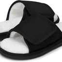 SHIBEVER Women's Slippers Fuzzy Open Toe Slip On Indoor House Shoes Comfy Bedroom Women Slippers (7.5-8, 71 Black)