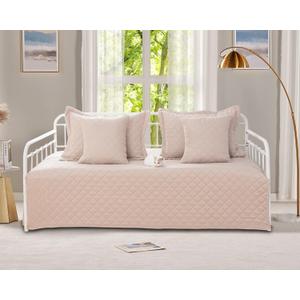 5-Piece Daybed Cover Set Beige Twin Cozy Daybed Bedding Sets for All Season Lightweight Daybed Comforter Bedspread, Geometric Print Day Bed Cover for Twin Bed with 4 Pillow Shams,39"x75"