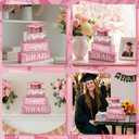 CroBlissful 4 Pcs Pink Graduation Table Decorations 2026 Graduation Tiered Tray Decorations Congrats Class of 2026 Wooden Block Centerpiece Sign Farmhouse Congratulate Gifts for Home Shelf Office