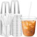 Ziliny 50 Sets Clear Plastic Cups with Lids and Straws, Disposable Iced Coffee Cups Drinking PET for Cold Drinks, Juice, Smoothie, Coffee Shops, Party, Christmas (14 oz,Clear)