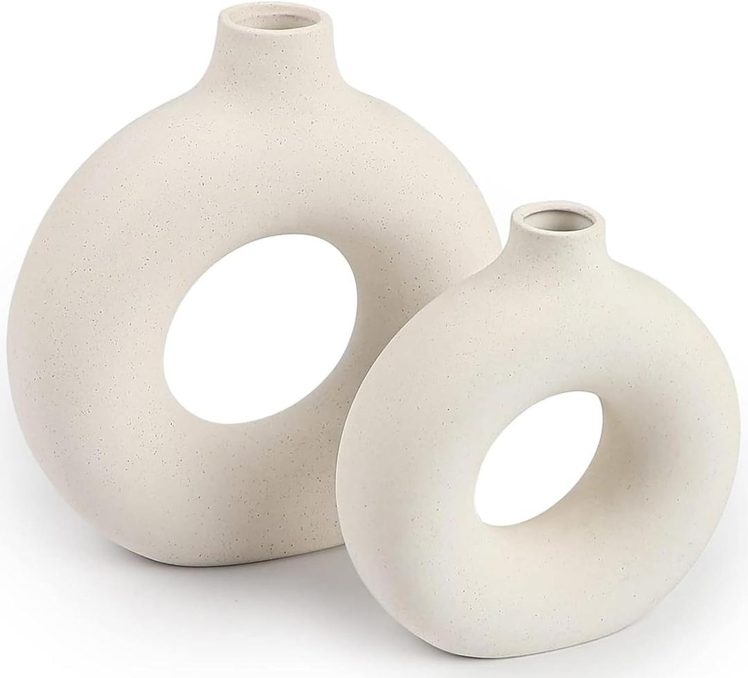Ceramic Vases Set of 2,Modern Vases for Home Decor, White Boho Style for Living Room Kitchen Mantle Bedroom Dining Table Office Farmhouse Decorative Design (Small + Big)