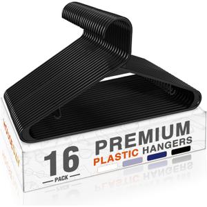 HOUSE DAY Black Plastic Hangers 16 Pack, Space Saving Coat Hanger, Clothes Hanger with Non Slip Hooks, Plastic Clothing Hangers for Closet, Ideal for Everyday Use on Shirts, Coats, Pants, Dress