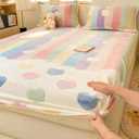 MorroMorn Fleece Twin Fitted Sheet Only, Super Soft Plush Bottom Sheet with 20" Deep Pocket, Pink Kawaii Cute for Girls Kids Teen College Dorm Back to School, No Pillowcases (Rainbow Love, Twin Size)