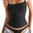 Womens Double Lined Square Neck Tank Tops Adjustable Spaghetti Strap Camisole Y2K Going Out Cami Shirt (Small, Black)