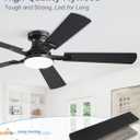 ZMISHIBO 52 Inch Ceiling Fan with Light, App&Remote Control, Flush Mount Low Profile, Dimmable 20W LED Light, Quiet Reversible Motor for Bedroom, Living Room, Apartment, Black