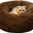 BODISEINT Modern Soft Plush Round Pet Bed for Cats or Small Dogs, Mini Medium Sized Dog Cat Bed Self Warming Autumn Winter Indoor Snooze Sleeping Cozy Kitty Teddy Kennel (20'' D x 8'' H, Chocolate)