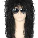 Topcosplay Mens 80s Black Mullet Wigs Male Hair Punk Heavy Metal Rocker Wig