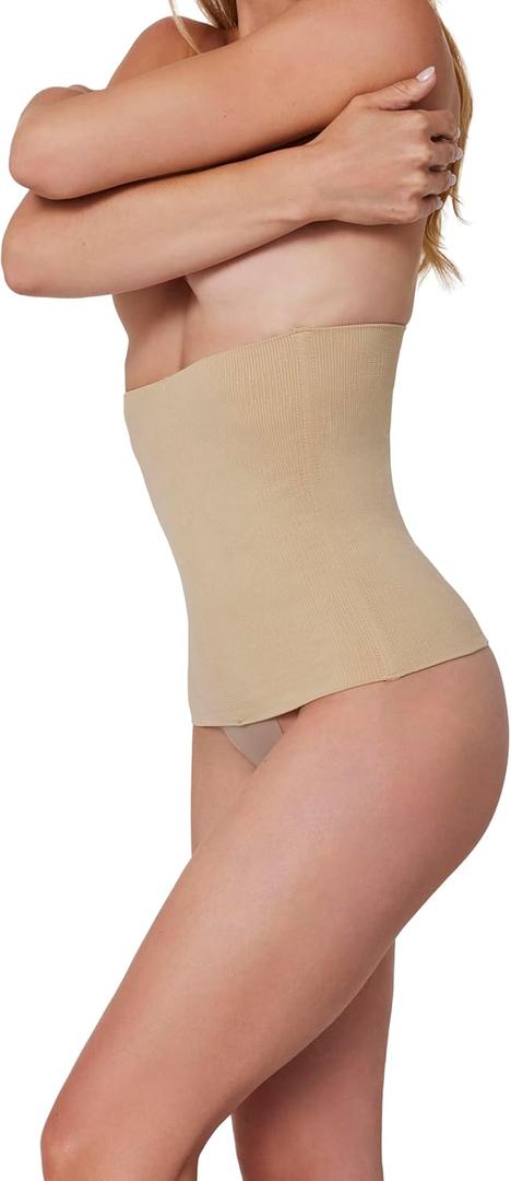 BUMPSUIT Postpartum Waist Trainer for Women Lower Belly Fat, Seamless Elastic Fabric Pull Up Style Tummy Control Shapewear (Small, Beige)