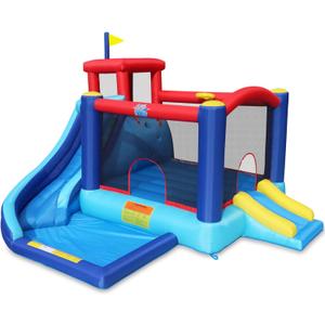 Action Air Bounce House - Inflatable Bouncing House with Blower for Indoor & Outdoor - Jump Bouncy Castle with Slide - Big Bouncy Area, Love for Kids, 156x142x105 inches