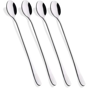 Hiware 9-Inch Long Handle Iced Tea Spoon, Coffee Spoon, Ice Cream Spoons, Stainless Steel Cocktail Stirring Spoons, Set of 4 (Silver)
