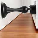 Magnetic Door Stop No Drilling Door Stop with 3D Adhesive Tapes Keep Door Open Door Stainless Steel Screws for Stronger Mount (Black) (1 Pack)