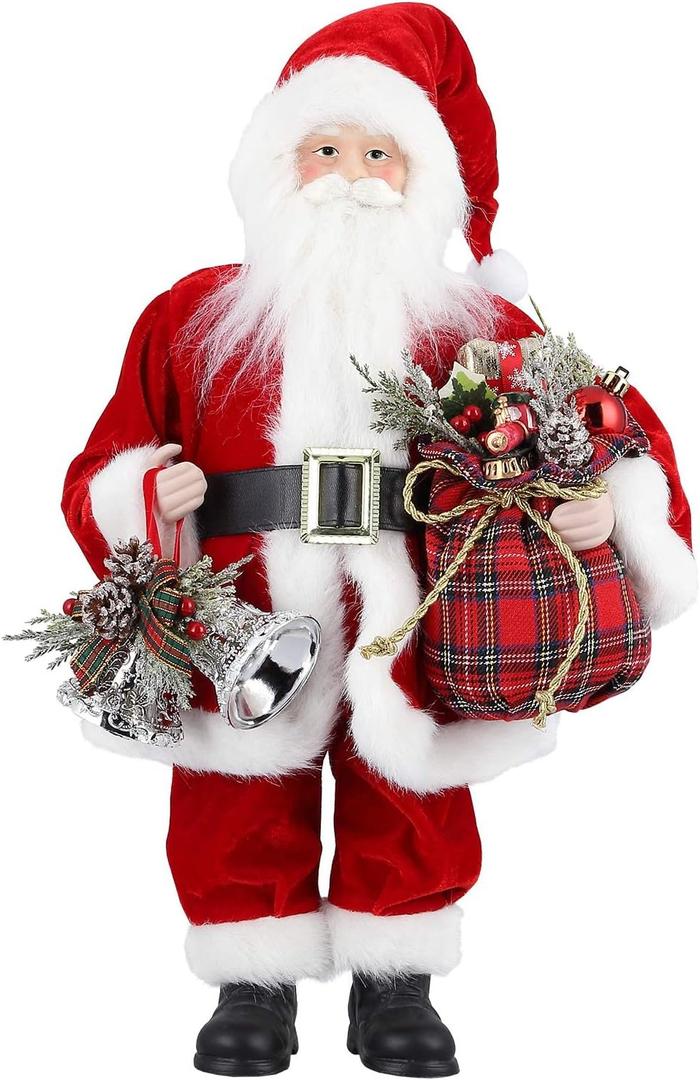 AGM 18" Santa Claus Christmas Figurine Figure Decoration with Gifts Bag and 2 Bells for Holiday Party Home Christmas Decoration