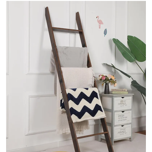 Blanket Ladder for Living Room 6-Tier Blanket Holder with Light, Wall-Leaning Blanket Rack, Ladder Shelves, Wooden Quilt Ladder, Farmhouse Decor for Bedroom Bathroom Home Decor (Brown)