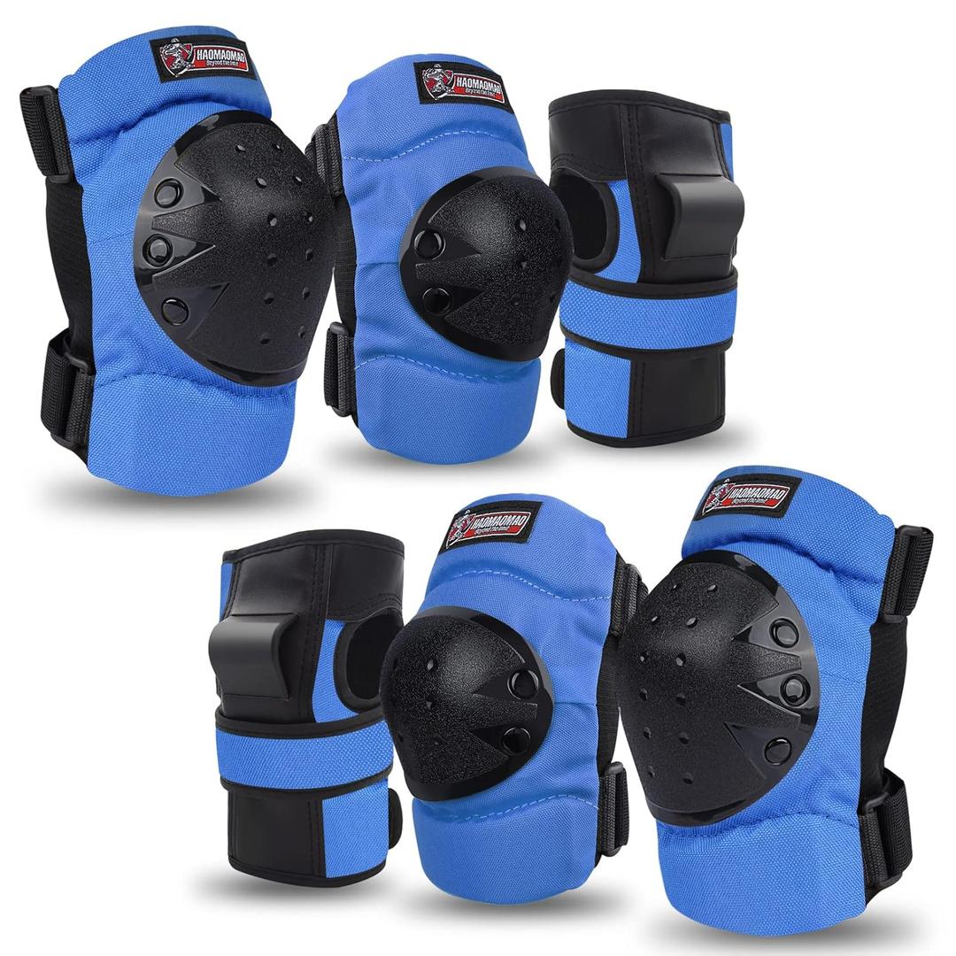 Haomaomao Adult & Kids Knee Pads Elbow Pads Wrist Guards Protective Gear Set for Roller Skates Scooter Inline Skating Cycling BMX Bike Skateboard Riding and Outdoor Extreme Multi-Sports (Blue black)