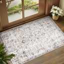 jinchan Area Rug 2x3 Washable Entryway Rug Vintage Doormat Indoor Entrance Lightweight Thin Retro Distressed Door Mat Floral Print Country Boho Non Slip Carpet for Bathroom Kitchen Bedroom Blue