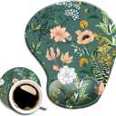 DOOKE Ergonomic Mouse Pad with Wrist Support, Cute Mouse Pads with Non-Slip PU Base for Home Office Working Studying Easy Typing & Pain Relief Dark Green Floral