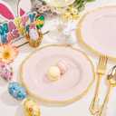 Hioasis 60pcs Pink Plastic Plates - Pink and Gold Disposable Dinnerware with Gold Rim, Heavy-duty, 10 inch, Dinner Plates for Party & Mothers Day