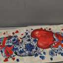 Artoid Mode Blue and White Porcelain Heart 210 GSM Valentine's Table Runner, Red Bow Kitchen Dining Table Decoration for Home Party Decor 13x90 Inch