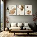 3 Pcs Abstract Gold Geometric Boho Canvas Wall Art Mid Century Modern Minimalist Aesthetic Luxury Metal Artwork Pictures Wall Decor Posters Prints for Living room Bedroom Office Home Decoration, 16x24 in