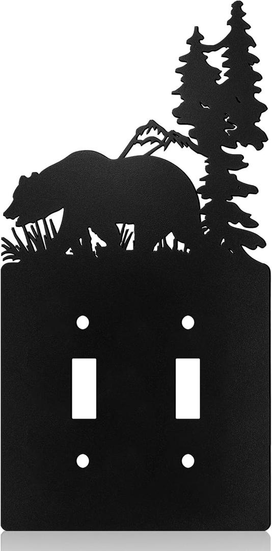 Lothee Metal Bear Switch Cover Moose Tree Mountain Elk Black Light Plate Forest Outlet Cover Toggle Switch Wall Plate Cover for Home Bedroom(Duplex Toggle)