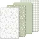 SmoothNovelty 4 Pack Silly Goose Crib Fitted Sheet for Boys Girls - 52" x 28" Fitted Baby Sheet with Goose and Gingham Style for Standard Mattress Gift Set, Microfiber & Soft Breathable(Green)
