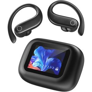 NE61 AI Translation Earbuds Real Time Heart Rate Monitor Translator Earbuds 135 Languages Open Ear Clip Wireless Bluetooth 3in1 Translating Headphones LCD Touch Screen Included for Translation Device, Black