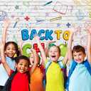 Back to School Backdrop Hand Printed Pencils White Brick Wall Photography Background First Day of School Banner for Kids Classroom Decorations Photo Booth Props (8X6FT(94 x 70 inch))