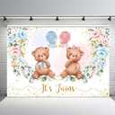 MEHOFOND Twin Bear Boy Girl Baby Shower Backdrop It's Twins Pink Blue Floral Birthday Party Decorations Photography Background Newborn Gender Reveal Theme Cake Table Banner Supplies 7x5ft