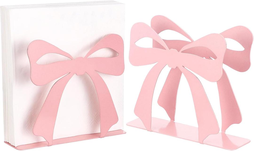 Pink Bow Napkin Holder for Tables Metal Napkin Dispenser Vintage Kitchen Decor Tissue Dispenser for Coquette Home Party Countertop(Pink,Bow)