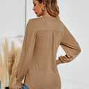 Romanstii Women's Classic-Fit Long Sleeve V-Neck T-Shirt,Brown,S (Brown, S)